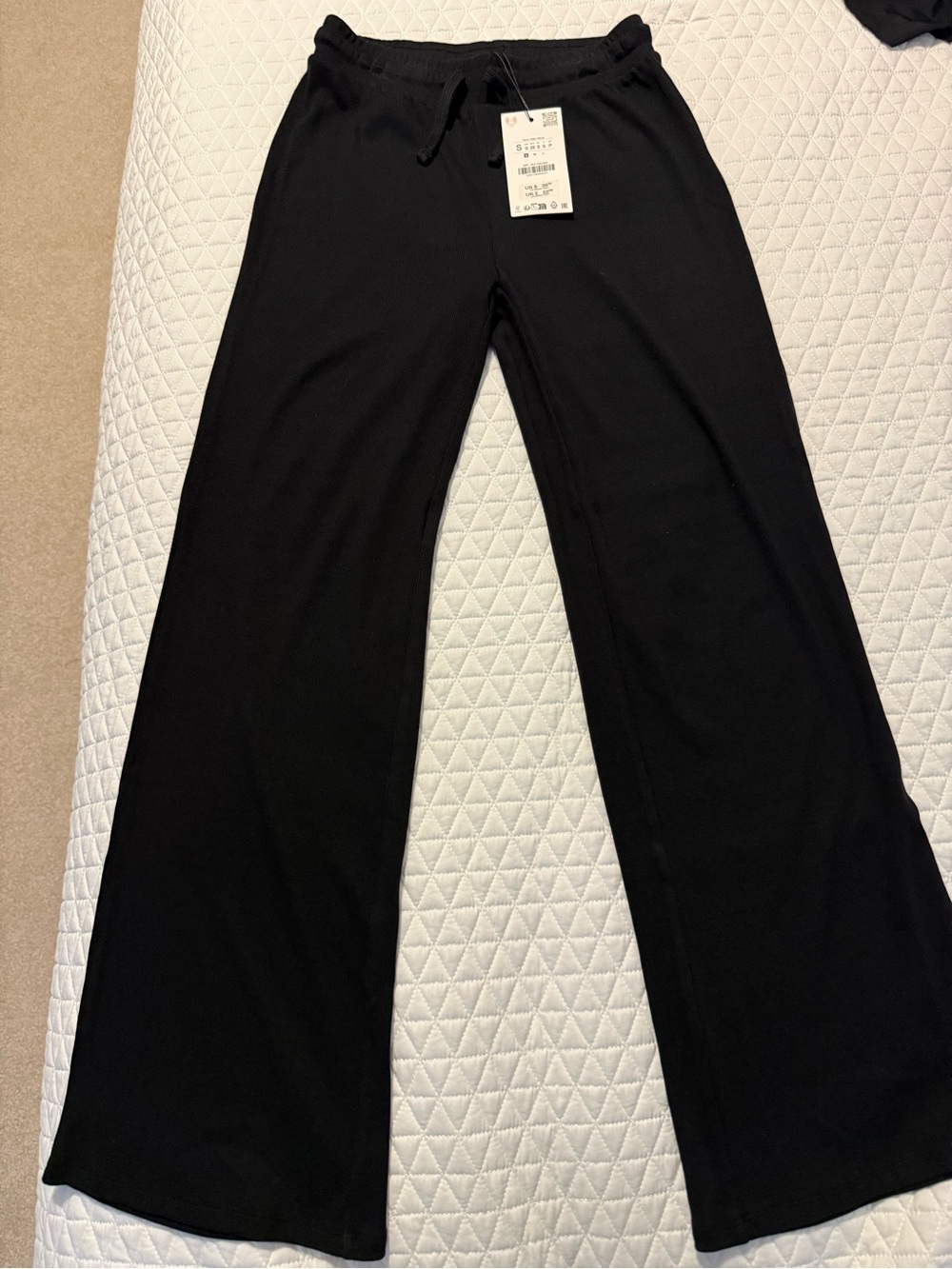 Zara Women's Black Wide-Leg pants with Drawstring